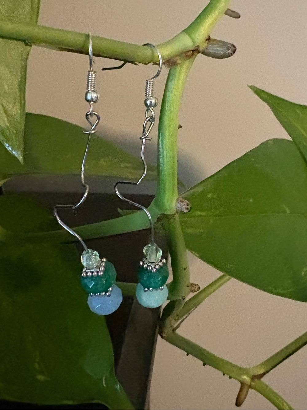Handmade Teal & Aqua Beaded Drop Earrings